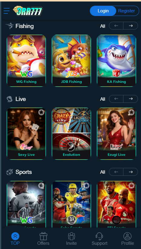 3rr777 Game home Screen