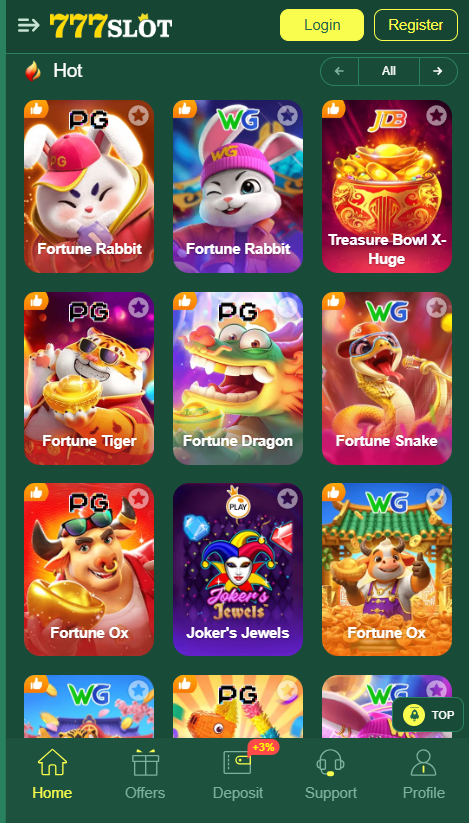 777slot Game Home Screen