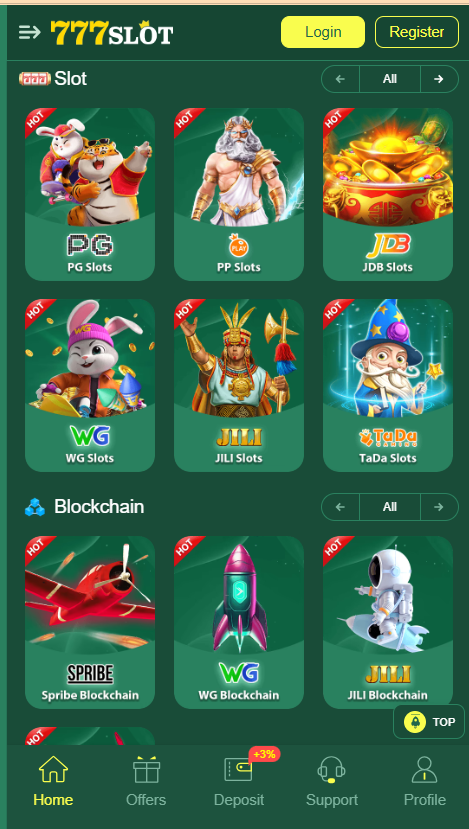 777slot Game Home Screen