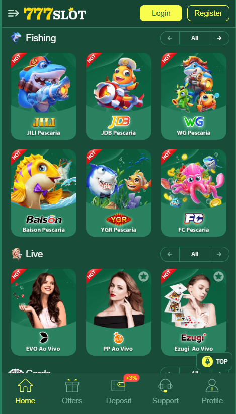 777slot Game Home Screen
