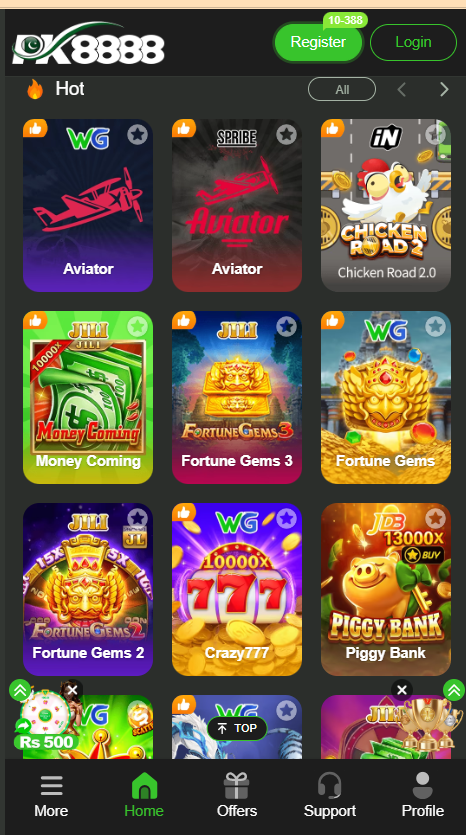 PK8888 Game Home Screen