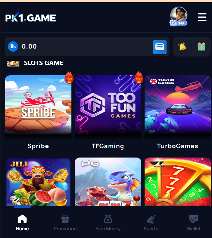 PK1 Game Home Screen