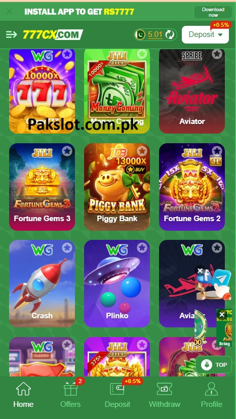 777cx Game Home Screen