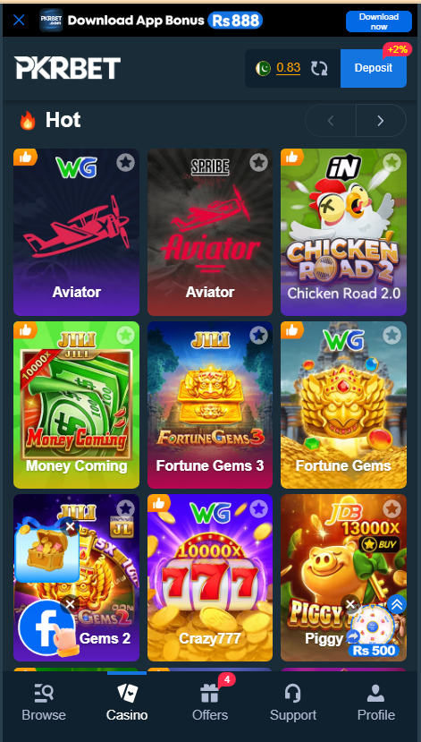 Pkr Bet Game Home Screen