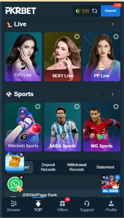 Pkr Bet Game Home Screen