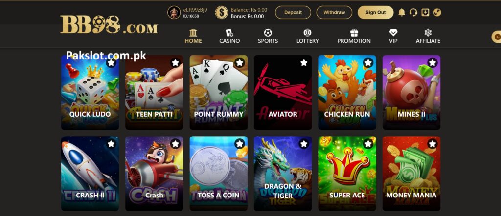 BB98 Game APK Home Screen