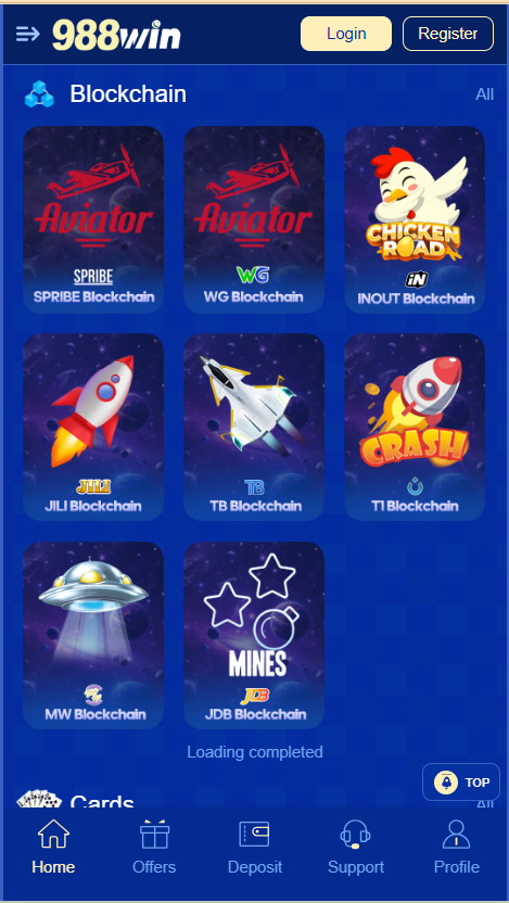 988win Apk Home Screen