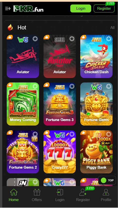Pkrfun Game Apk home Screen